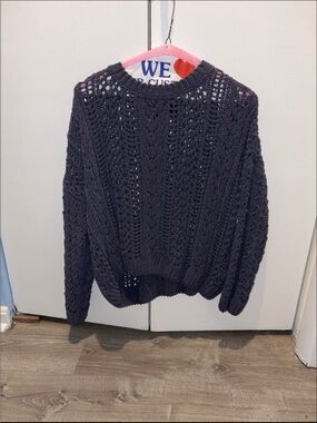 Kendall & Kylie Charcoal Openwork Scoop Neck Sweater